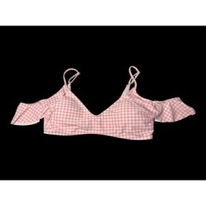 Juicy Couture Med Coral And White Gingham Ruffle Off The Shoulder Top Bikini Top
